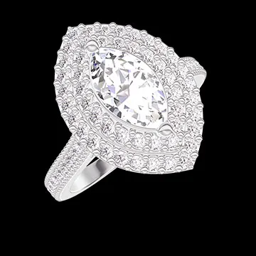 « L'Atelier » Nº407376 - Pierścionek Białe złoto 750 - Diament laboratoryjny Markiza 0.5 karat - Korona z kamieni Diament laboratoryjny - Oprawa Diament laboratoryjny