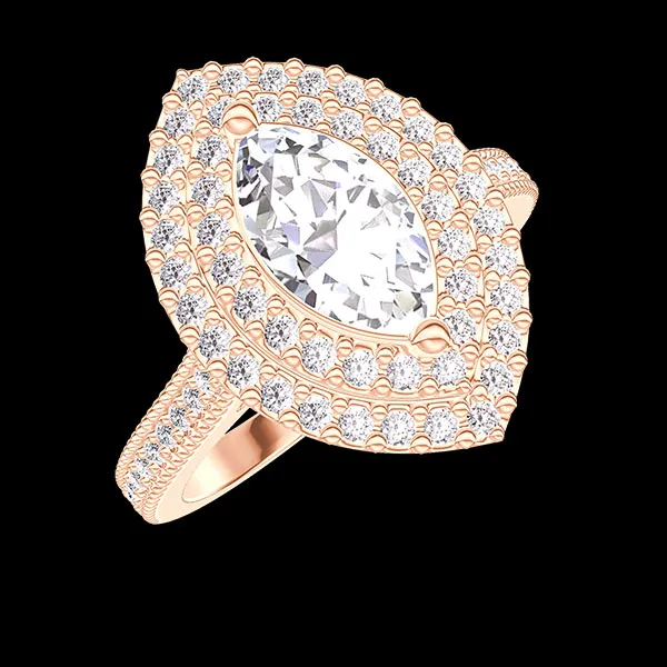 « L'Atelier » Nº413095 - Ring Roségold 750/-(18Kt) - Labordiamant Marquise 0.5 Karat - Halo Labordiamant - Fassung Labordiamant
