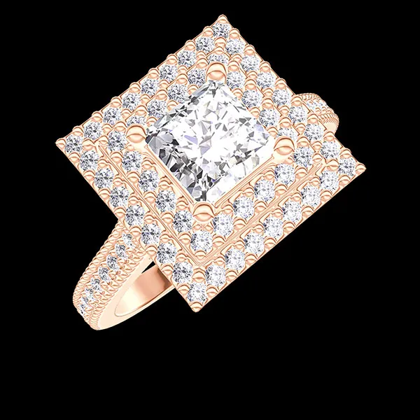 « L'Atelier » n.º 413420 - Anillo Oro rosa 18 quilates - Diamante de laboratorio Princesa 0.5 quilates - Halo Diamante de laboratorio - Engastado Diamante de laboratorio