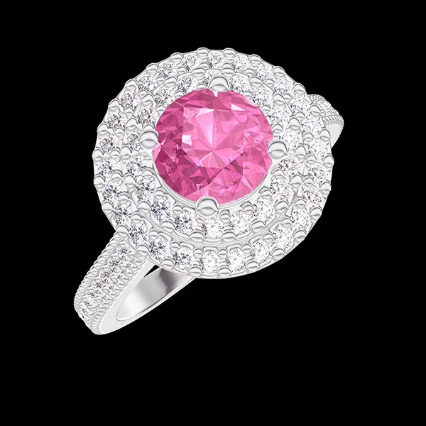 « L'Atelier » Nº415845 - Anello Oro bianco 18 carati - Zaffiro rosa Rotonda 0.5 Carati - Halo Diamante - Incastonatura Diamante