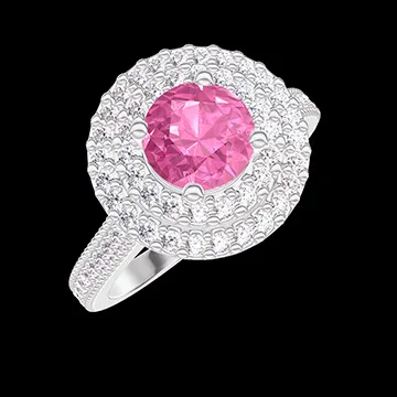 « L'Atelier » Nº415845 - Anillo Oro blanco 18 quilates - Zafiro rosa redondo 0.5 quilates - Halo Diamante - Engastado Diamante