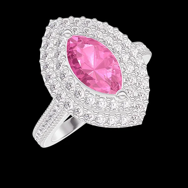 « L'Atelier » Nº416886 - Ring White gold 9 carats - Pink Sapphire Marquise 0.5 Carats - Halo Diamond white - Setting Diamond white