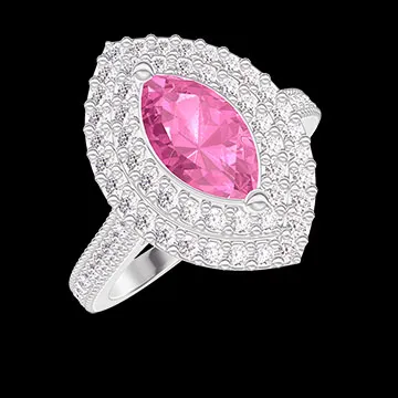 « L'Atelier » Nº416886 - Anillo Oro blanco 9 quilates - Zafiro rosa Marquesa 0.5 quilates - Halo Diamante - Engastado Diamante