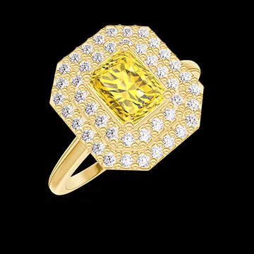 « L'Atelier » Nº417567 - Bague Or jaune 18 carats - Saphir jaune Rectangle 0.5 carat - Halo Diamant