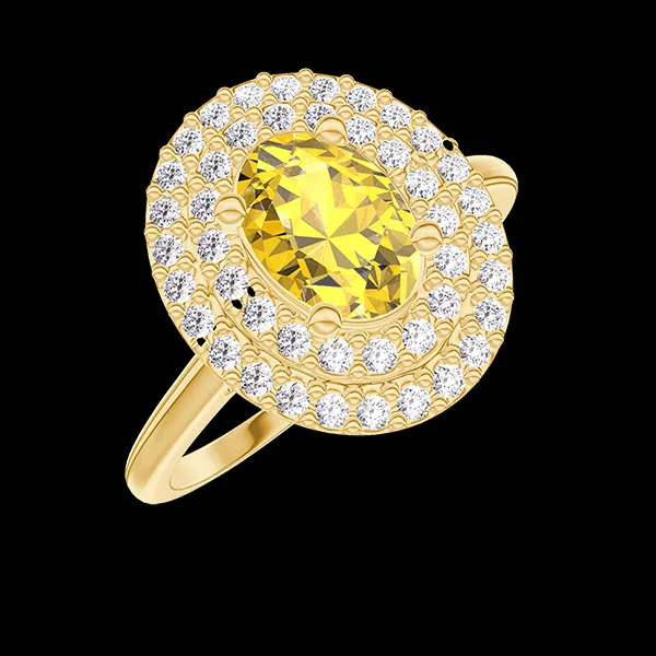 « L'Atelier » Nº417616 - Ring Yellow gold 9 carats - Yellow Sapphire Oval 0.5 Carats - Halo Diamond white