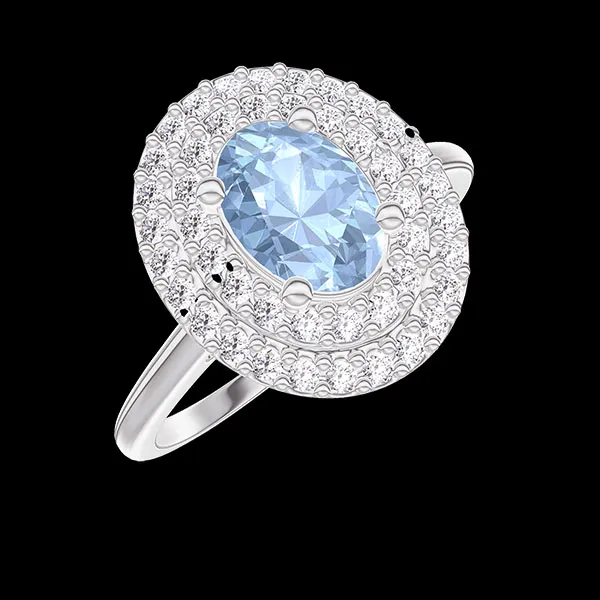 « L'Atelier » Nº418850 - Ring White gold 9 carats - Blue Topaze Oval 0.5 Carats - Halo Diamond white