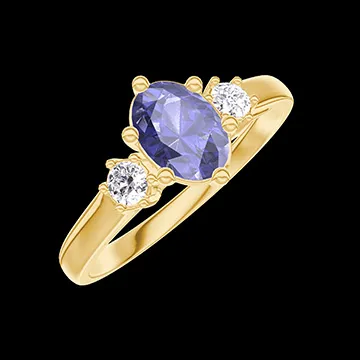 « L'Atelier » Nº419262 - Anello Oro giallo 18 carati - Zaffiro blu Ovale 0.5 Carati - Pietre laterali Diamante