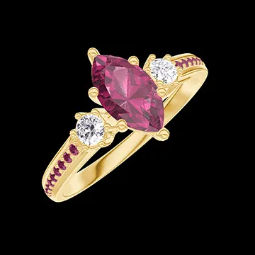 « L'Atelier » Nº419654 - Ring Gelbgold 750/-(18Kt) - Rubin Marquise 0.5 Karat - Seitliche Steine Diamant - Fassung Rubin
