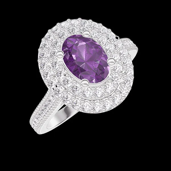 « L'Atelier » Nº420485 - Ring White gold 18 carats - Amethyst Oval 0.5 Carats - Halo Diamond white - Setting Diamond white