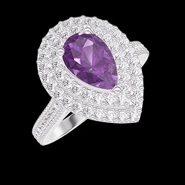 « L'Atelier » Nº420534 - Ring White gold 9 carats - Amethyst Pear 0.5 Carats - Halo Diamond white - Setting Diamond white