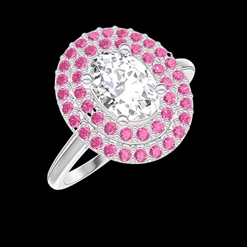 « L'Atelier » Nº422449 - Anello Oro bianco 18 carati - Diamante Ovale 0.5 Carati - Halo Zaffiro rosa