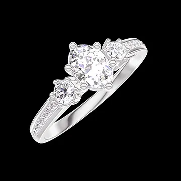 « L'Atelier » Nº422856 - Inel Aur alb 18 carate - Diamant Oval 0.3 carate - Pietre laterale Diamant - Încrustare Diamant