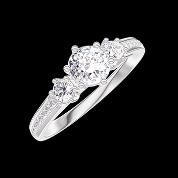 « L'Atelier » n. 423155 - Anello Oro bianco 9 carati (375) - Diamante Rotonda 0.3 Carati - Pietre laterali Diamante - Incastonatura Diamante