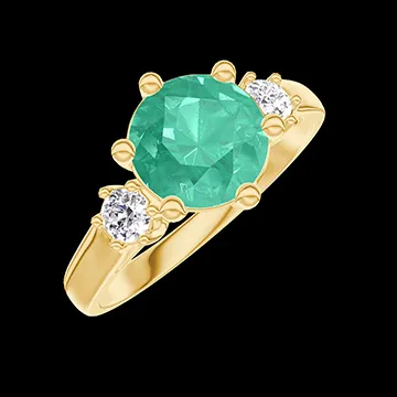 « L'Atelier » Nº423278 - Ring Geelgoud 18 karaat - Smaragd rond 1 Karaat - Aanleunende edelstenen Diamant
