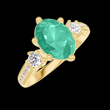 « L'Atelier » Nº423582 - Ring Geelgoud 18 karaat - Smaragd Ovaal 1 Karaat - Aanleunende edelstenen Diamant - Setting Diamant