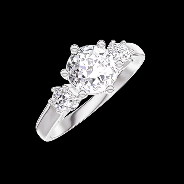 « L'Atelier » nº 425082 - Bague Or blanc 18 carats - Diamant synthétique Rond 0.7 carat - Pierres de côté Diamant synthétique