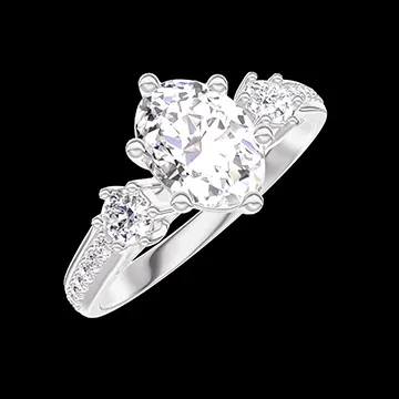 « L'Atelier » Nº425387 - Ring Witgoud 9 karaat - Laboratorium diamant Ovaal 0.7 Karaat - Aanleunende edelstenen Laboratorium diamant - Setting Laboratorium diamant
