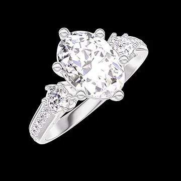 « L'Atelier » Nº425987 - Inel Aur alb 9 carate - Diamante de laborator Oval 1 carate - Pietre laterale Diamante de laborator - Încrustare Diamante de laborator