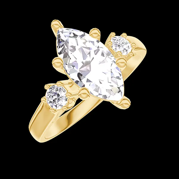 « L'Atelier » Nº426180 - Inel Aur galben 18 carate - Diamante de laborator Marquise 1 carate - Pietre laterale Diamante de laborator