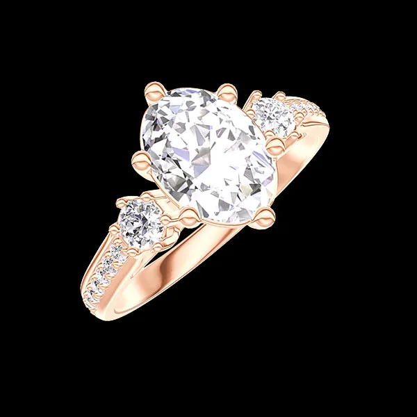 « L'Atelier » Nr. 429333 - Ring Roségold 750/-(18Kt) - Labordiamant Oval 1 Karat - Seitliche Steine Labordiamant - Fassung Labordiamant