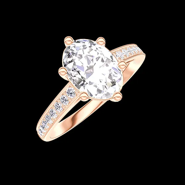 « L'Atelier » nr 429343 - Pierścionek Złoto różowe 750 - Diament laboratoryjny Owal 1 karat - Oprawa Diament laboratoryjny