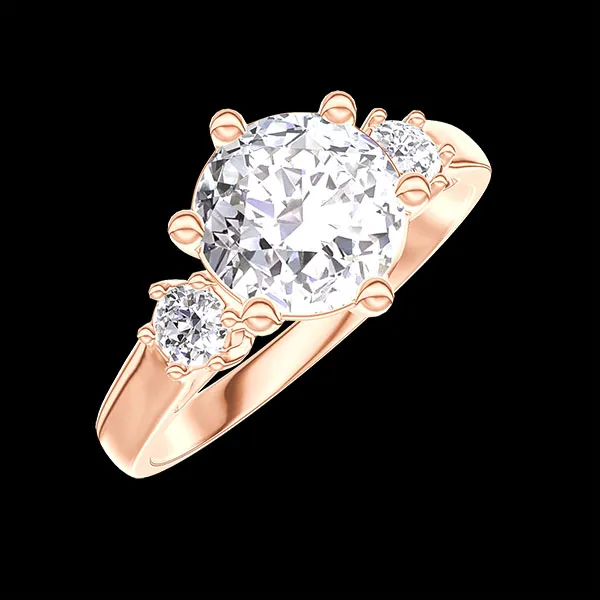 « L'Atelier » n.º 429485 - Anillo Oro rosa 18 quilates - Diamante de laboratorio redondo 1 quilates - Piedras laterales Diamante de laboratorio