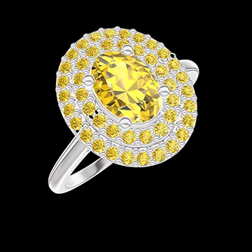 « L'Atelier » Nº430318 - Bague Or blanc 9 carats - Saphir jaune Ovale 0.5 carat - Halo Saphir jaune