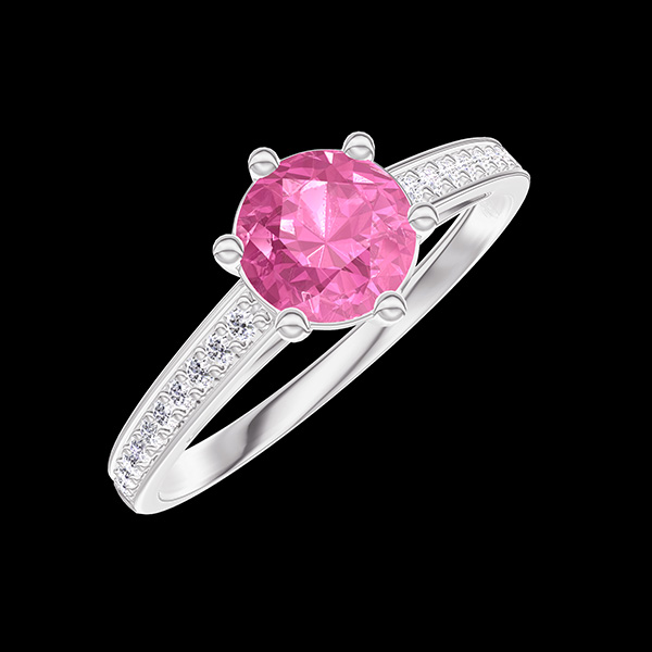 « L'Atelier » No. 437653 - Ring White gold 18ct (750) - Pink Sapphire Round 0.5 Carats - Setting Diamond white