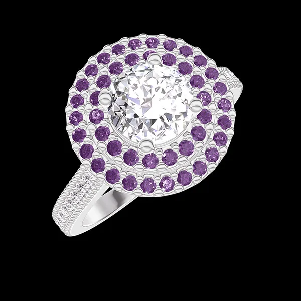 « L'Atelier » No. 438036 - Ring White gold 18 carats - Lab-grown diamond Round 0.5 Carats - Halo Amethyst - Setting Lab-grown diamond