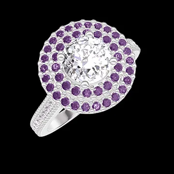 « L'Atelier » Nº438036 - Anello Oro bianco 18 carati - Diamante di laboratorio Rotonda 0.5 Carati - Halo Ametista - Incastonatura Diamante di laboratorio