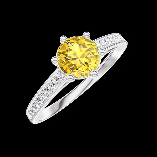« L'Atelier » Nº441253 - Anillo Oro blanco 18 quilates - Zafiro amarillo redondo 0.5 quilates - Engastado Diamante