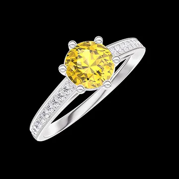 « L'Atelier » Nº441253 - Ring White gold 18 carats - Yellow Sapphire round 0.5 Carats - Setting Diamond white