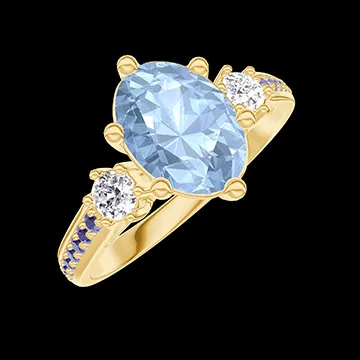 « L'Atelier » No. 443327 - Ring Yellow gold 18 carats - Blue Topaze Oval 1 Carats - Ring settings Diamond white - Setting Blue Sapphire