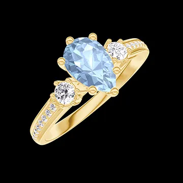 « L'Atelier » Nº444435 - Anillo Oro amarillo 18 quilates - Topacio azul Pera 0.5 quilates - Piedras laterales Diamante - Engastado Diamante