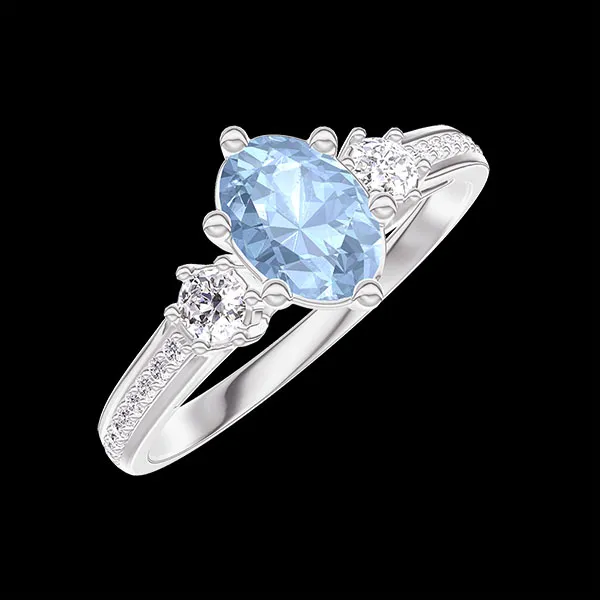 « L'Atelier » Nº444533 - Bague Or blanc 18 carats - Topaze bleue Ovale 0.5 carat - Pierres de côté Diamant - Sertissage Diamant