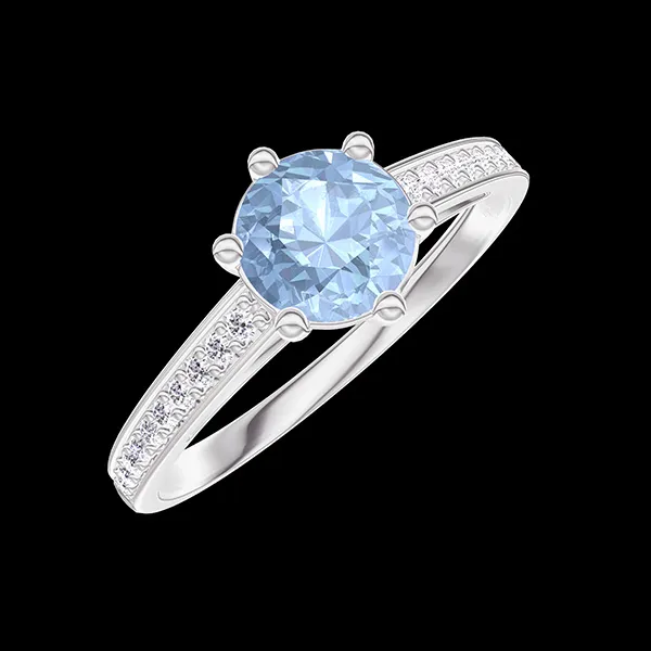 « L'Atelier » Nº444853 - Bague Or blanc 18 carats - Topaze bleue Rond 0.5 carat - Sertissage Diamant