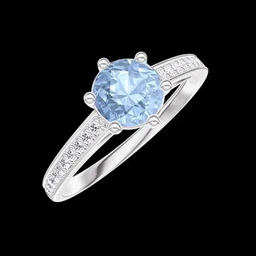 « L'Atelier » Nº444853 - Ring White gold 18 carats - Blue Topaze round 0.5 Carats - Setting Diamond white