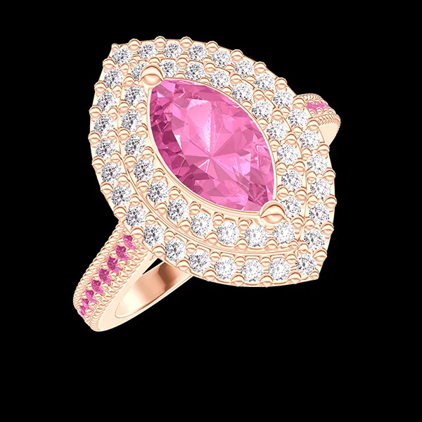 « L'Atelier » Nº448319 - Ring Pink gold 9 carats - Pink Sapphire Marquise 0.5 Carats - Halo Diamond white - Setting Pink Sapphire