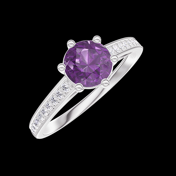 « L'Atelier » n. 448453 - Anello Oro bianco 18 carati (750) - Ametista Rotonda  0.5 Carati - Incastonatura Diamante