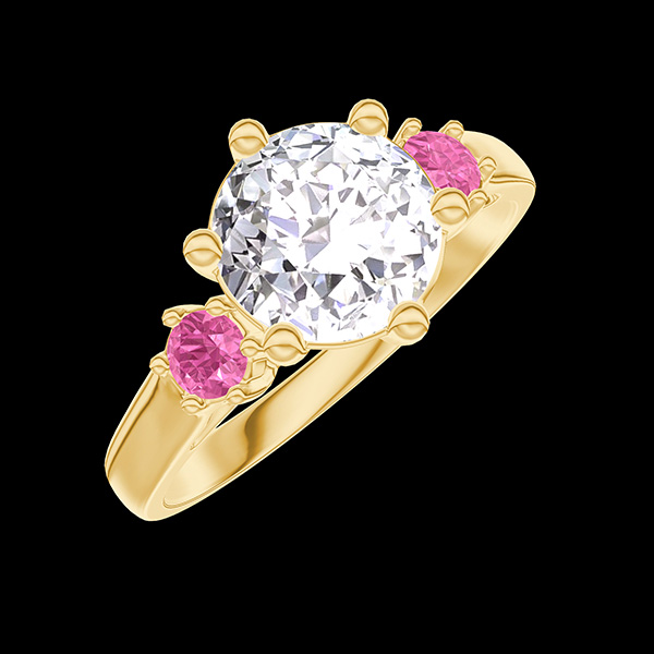 « L'Atelier » No. 456140 - Engagement ring Yellow gold 18ct (750) - Lab-grown diamond Round 1 Carats - Ring settings Pink Sapphire
