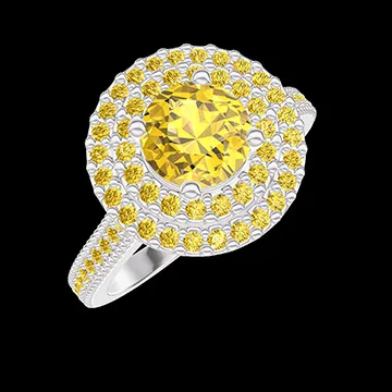 « L'Atelier » Nº461241 - Anillo Oro blanco 18 quilates - Zafiro amarillo redondo 0.5 quilates - Halo Zafiro amarillo - Engastado Zafiro amarillo