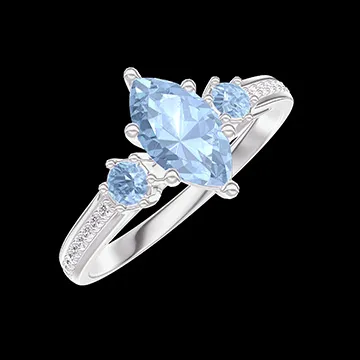 « L'Atelier » Nº475713 - Anillo Oro blanco 18 quilates - Topacio azul Marquesa 0.5 quilates - Piedras laterales Topacio azul - Engastado Diamante