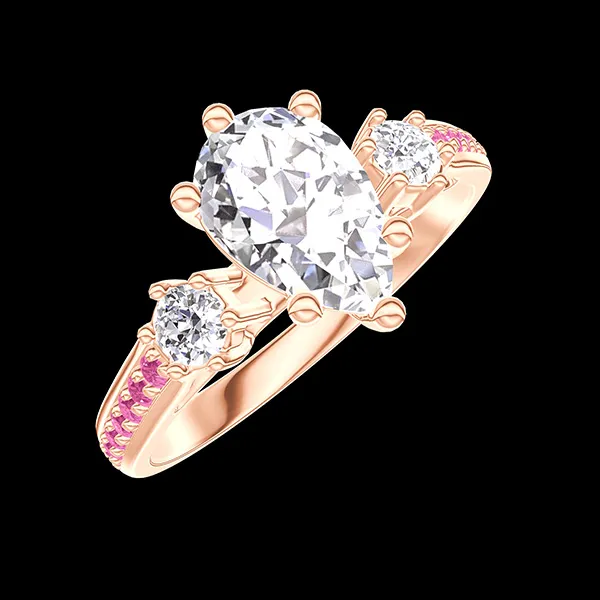 « L'Atelier » Nº496525 - Anello Oro rosa 18 carati - Diamante di laboratorio Goccia 0.7 Carati - Pietre laterali Diamante di laboratorio - Incastonatura Zaffiro rosa