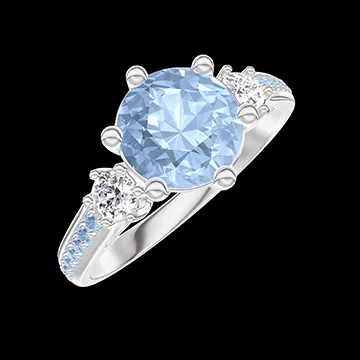 « L'Atelier » Nº531013 - Anillo Oro blanco 18 quilates - Topacio azul redondo 1 quilates - Piedras laterales Diamante - Engastado Topacio azul