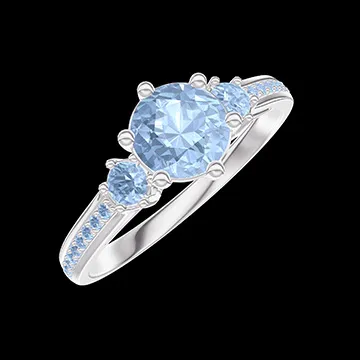 « L'Atelier » Nº537449 - Anillo Oro blanco 18 quilates - Topacio azul redondo 0.5 quilates - Piedras laterales Topacio azul - Engastado Topacio azul