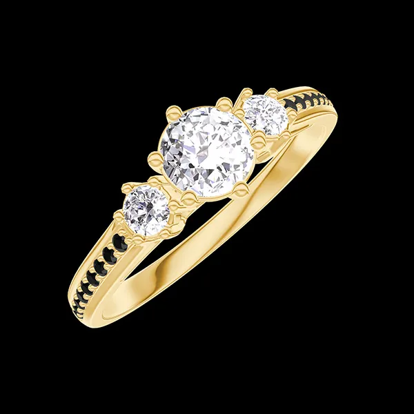 « L'Atelier » Nº558599 - Ring Yellow gold 18 carats - Diamond white round 0.3 Carats - Ring settings Diamond white - Setting Diamond black