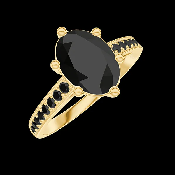 « L'Atelier » No. 564079 - Ring Yellow gold 18 carats - Diamond black Oval 1 Carats - Setting Diamond black
