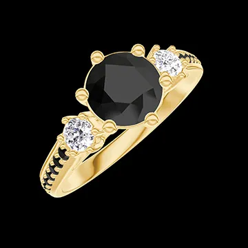 « L'Atelier » Nº564255 - Anillo Oro amarillo 18 quilates - Diamante negro redondo 0.7 quilates - Piedras laterales Diamante - Engastado Diamante negro