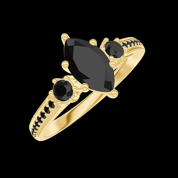 « L'Atelier » Nº572567 - Anello Oro giallo 18 carati - Diamante nero Marchesa 0.5 Carati - Pietre laterali Diamante nero - Incastonatura Diamante nero