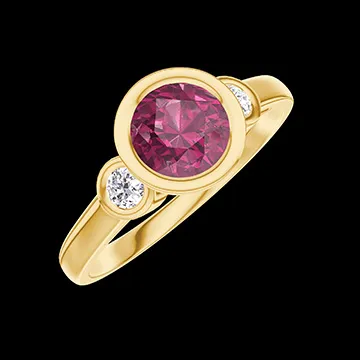 « L'Atelier » Nº578564 - Ring Geelgoud 18 karaat - Robijn rond 0.5 Karaat - Aanleunende edelstenen Diamant